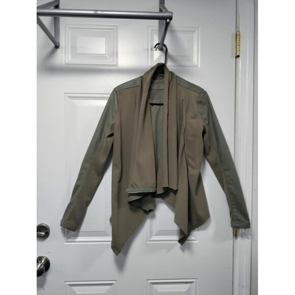 Blank NYC Faux Suede Leather Draped Moto Asymmetrical Jacket Green XS - Picture 3 of 15